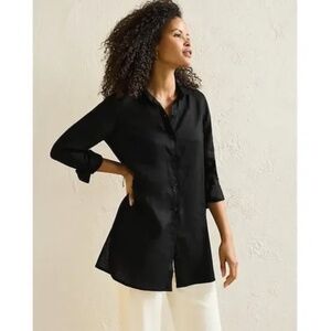 GARNET HILL Black Easy Linen Tunic Shirtdress Button Up top Size Large
